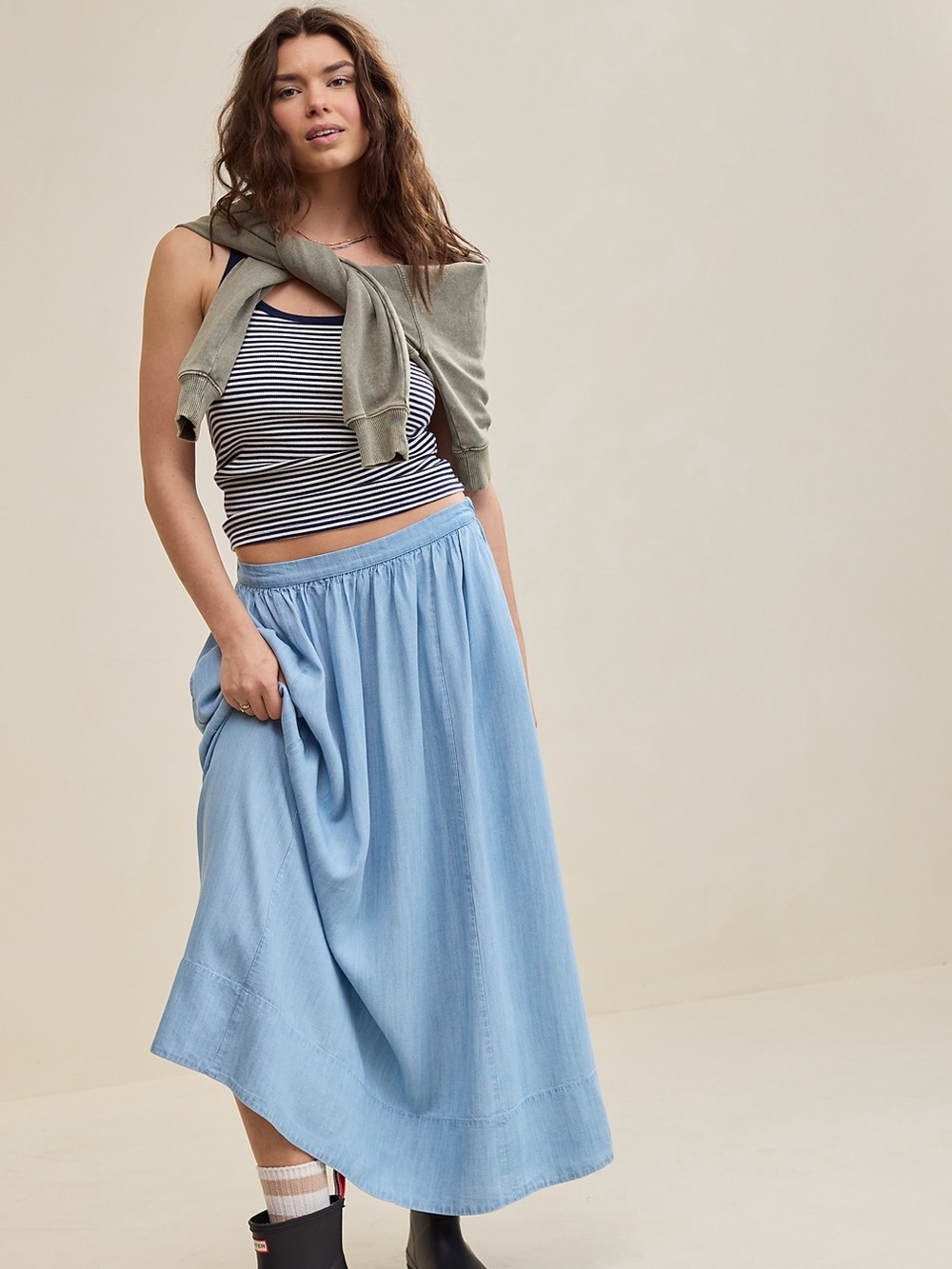 Aerie New Essentials Blue Maxi Skirt